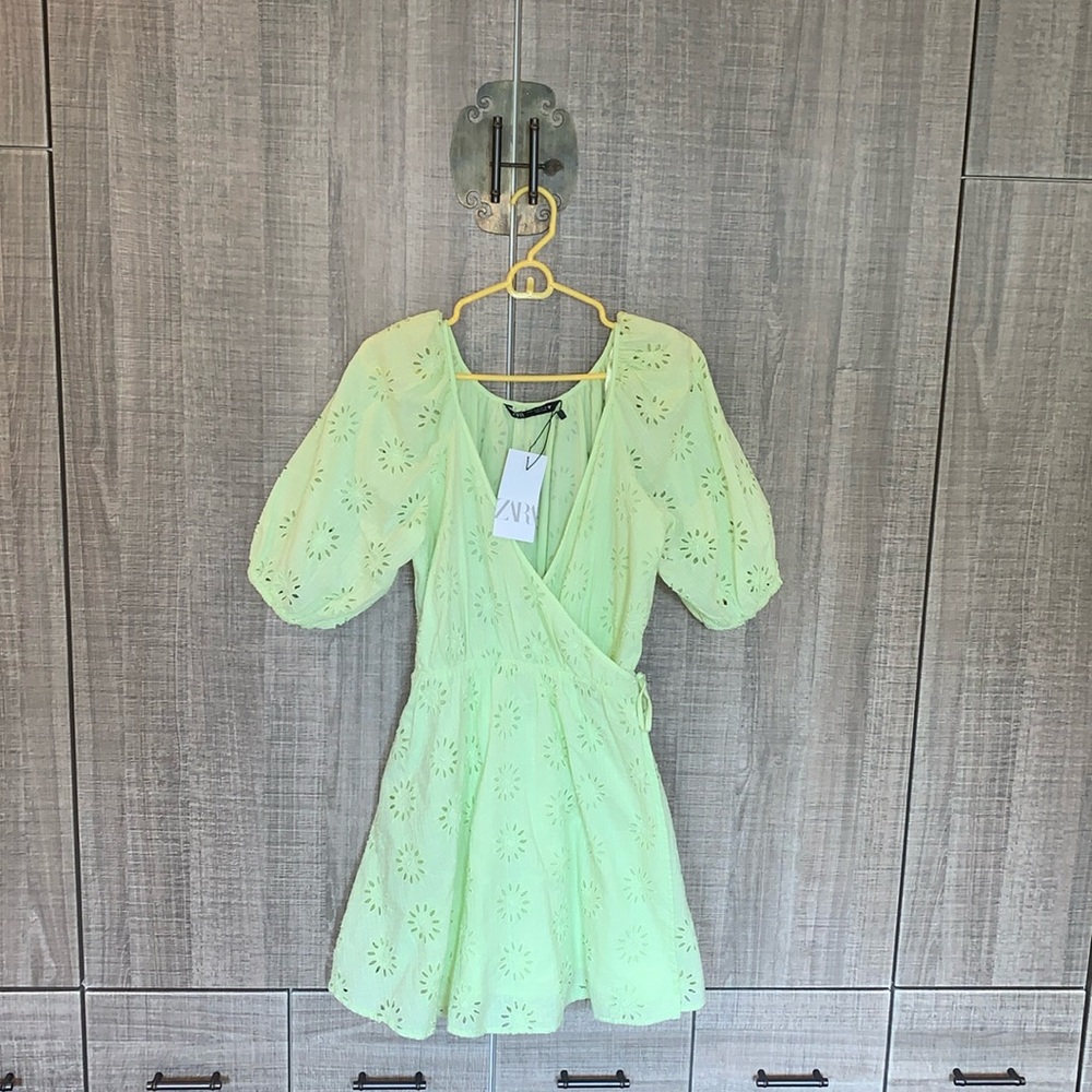 Zara‎ Evergreen Eyelets Wrap Blouson Dress
